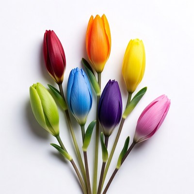 Colorful Tulips Bouquet on White