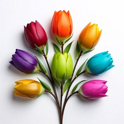 Rainbow Tulips Bouquet on White