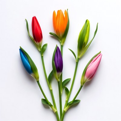 Rainbow Tulips on White Background