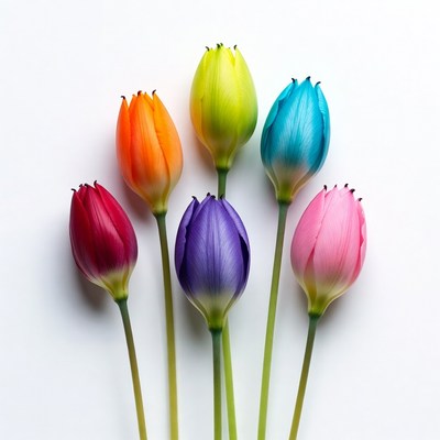Rainbow Tulips on White Background