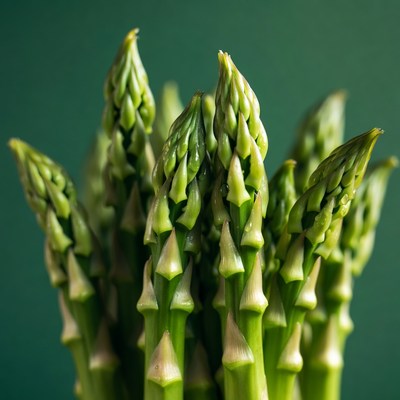 Fresh asparagus spears on green background