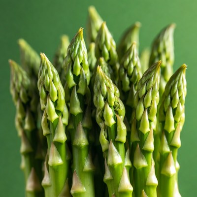 Fresh Asparagus Spears on Green Background