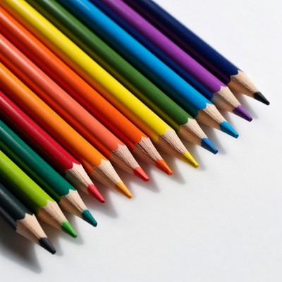 Colorful pencils arranged in rainbow