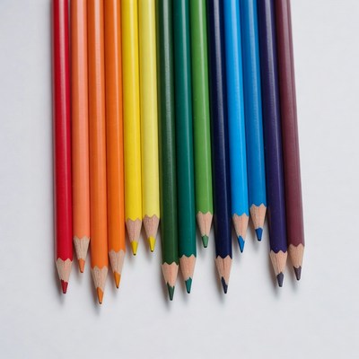 Colorful pencils arranged in rainbow