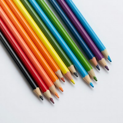 Colorful pencils arranged on white background