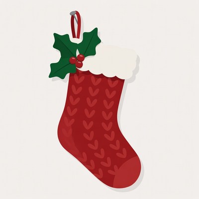 Red Christmas Stocking with Holly