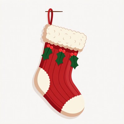 Red Christmas Stocking with Holly
