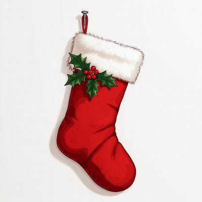 Red Christmas Stocking with Holly
