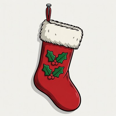Red Christmas Stocking with Holly