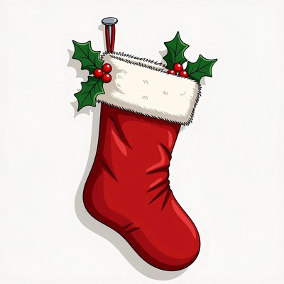 Red Christmas Stocking with Holly