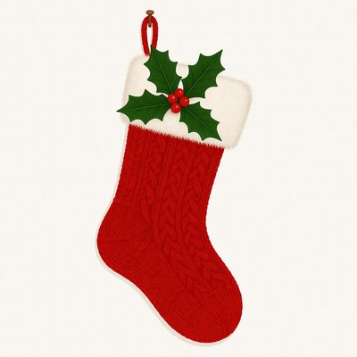Red Knitted Christmas Stocking with Holly