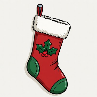 Red Christmas Stocking with Holly