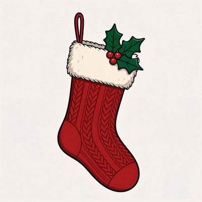 Red Christmas Stocking with Holly