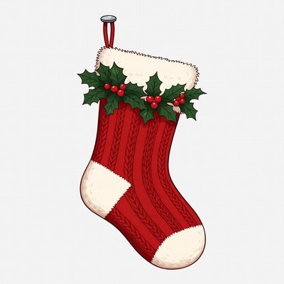 Red Christmas Stocking with Holly