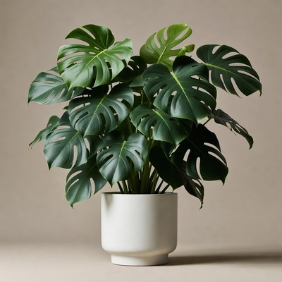 Large Monstera Plant in White Pot