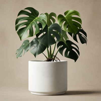 Monstera Plant in White Pot
