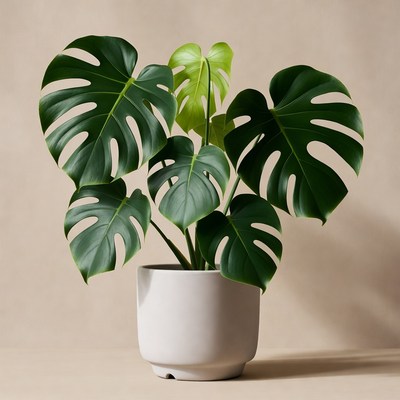 Monstera Plant in White Pot
