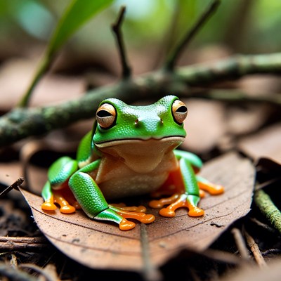 Green tree frog on leaf