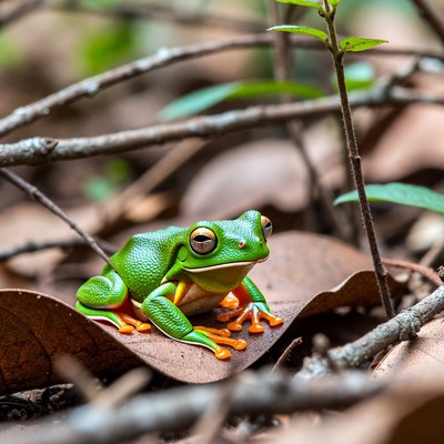 Green tree frog on leaf