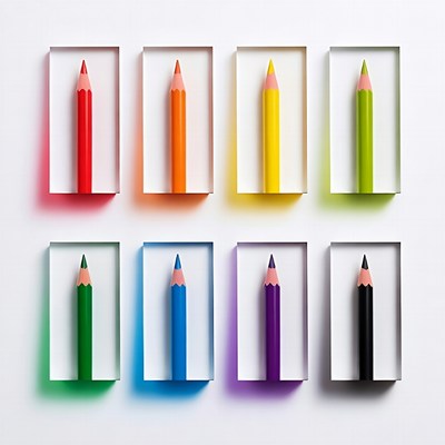 Eight Colored Pencils in Frames