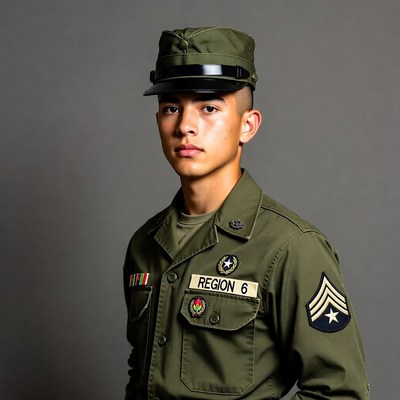 Asian soldier in green uniform