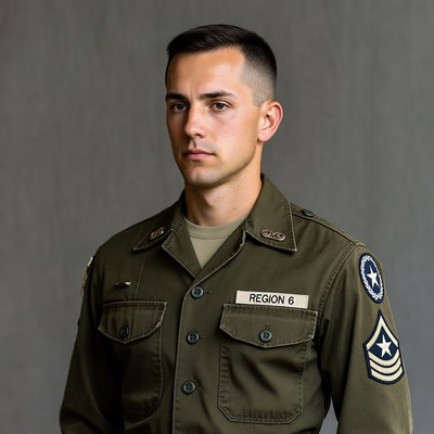 Man in Region 6 military uniform
