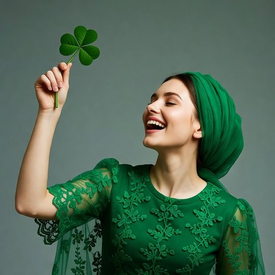 Woman holding shamrock four-leaf clover