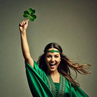 Woman holding shamrock leaf