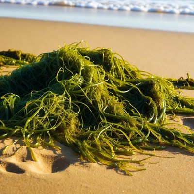 Seaweed on sandy beach