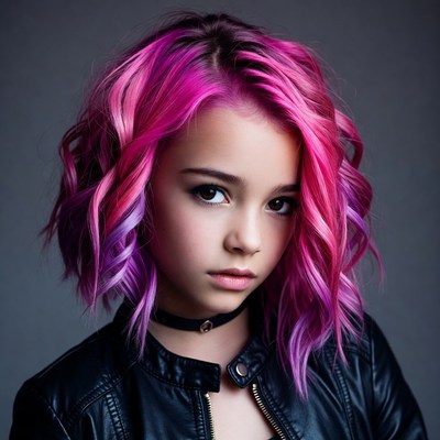 Girl with pink wavy bob haircut