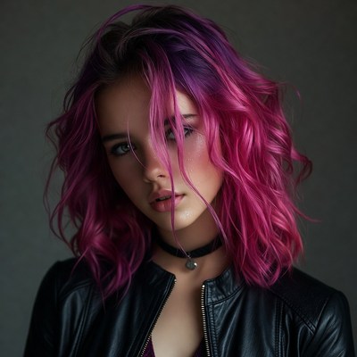 Woman with pink purple hair
