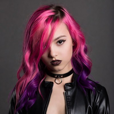 Woman with pink purple hair and choker