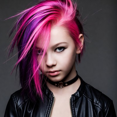 Girl with pink purple mohawk undercut