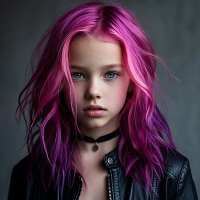 Girl with pink hair and leather jacket