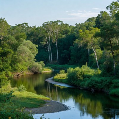 Winding River Through Lush Forest