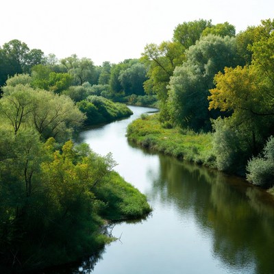 Winding River Through Green Forest