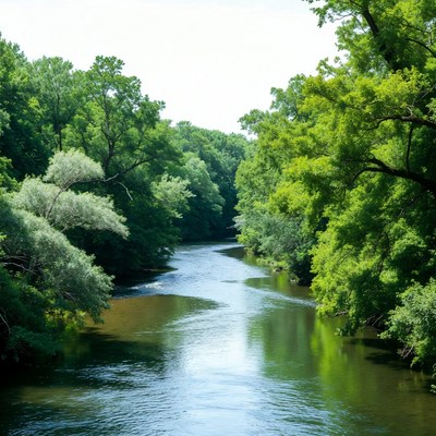 River flowing through green forest