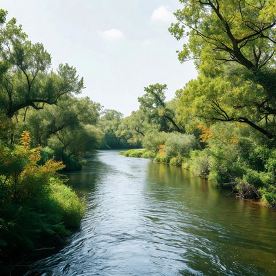 Serene River Flowing Through Green Forest