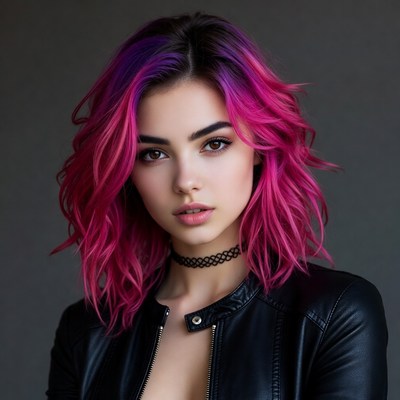 Woman with pink purple hair