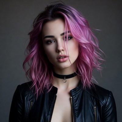 Woman with pink hair and choker