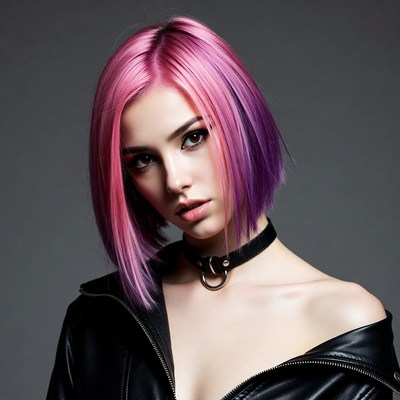 Woman with pink purple bob haircut