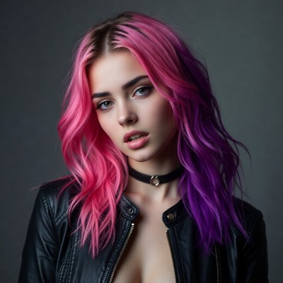 Woman with pink purple hair