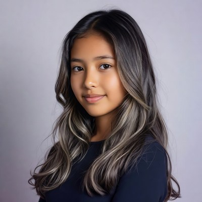 Asian girl with long wavy hair