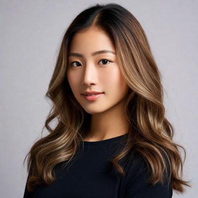 Asian woman with long wavy hair