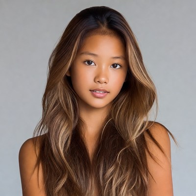 Asian girl with long wavy hair