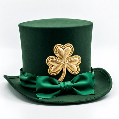 Green Top Hat with Gold Shamrock