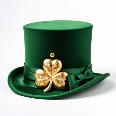 Green Velvet Top Hat with Gold Shamrock
