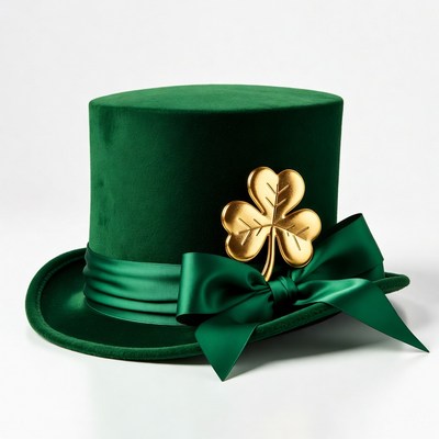 Green Velvet Top Hat with Gold Shamrock