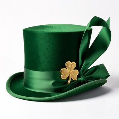 Green Velvet Top Hat with Gold Shamrock