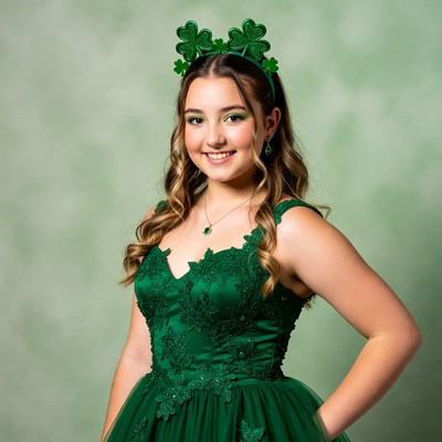 Girl in green shamrock dress